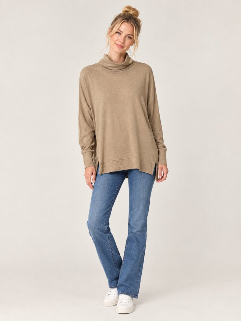 2/$30 Lands' End Funnel Neck Tunic Sweater Long Sleeve Camel 2X #A4980
